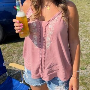 Luq Embroidered Mauve Tank Top Medium from Stitch Fix